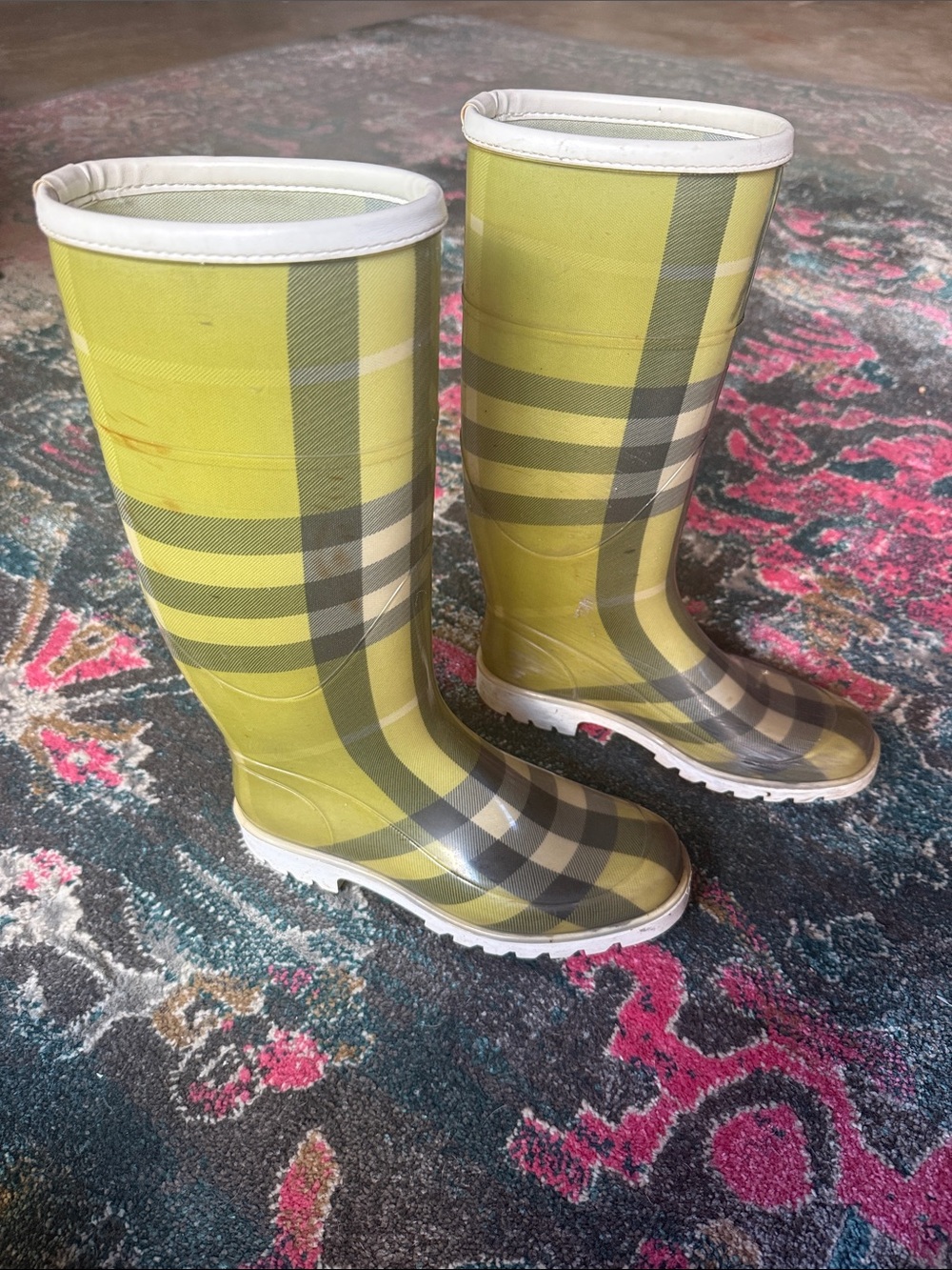 Burberry Green Plaid Rainboots